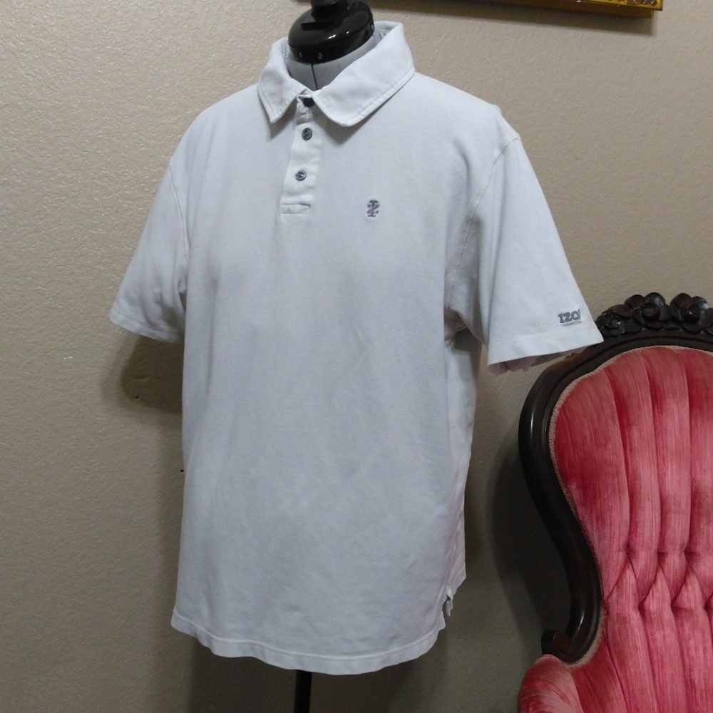 Izod Polo White Men's Golf Shirt Rock Washed XL Casual Silver Logo